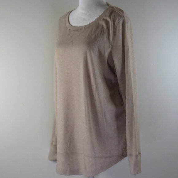 Women's Tan Long-Sleeve Pullover with Drop Tail Top Size L (C1652) - Picture 4 of 7
